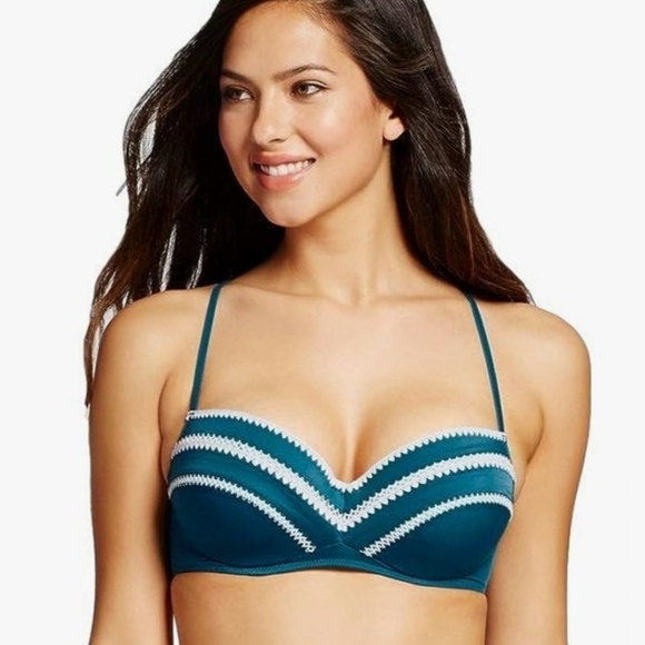 Shade & Shore Other - Shade and Shore teal green white stitched detail racetrack underwire 36B EUC